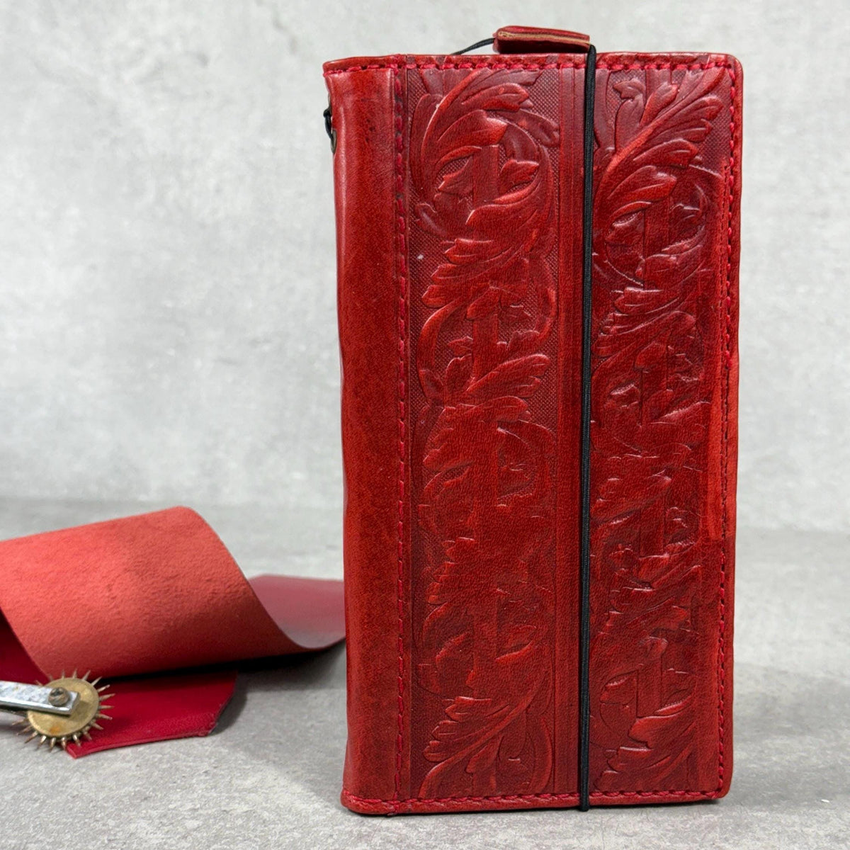 Handmade Leather iPhone Wallet Case: Vintage Stamped Book Cover