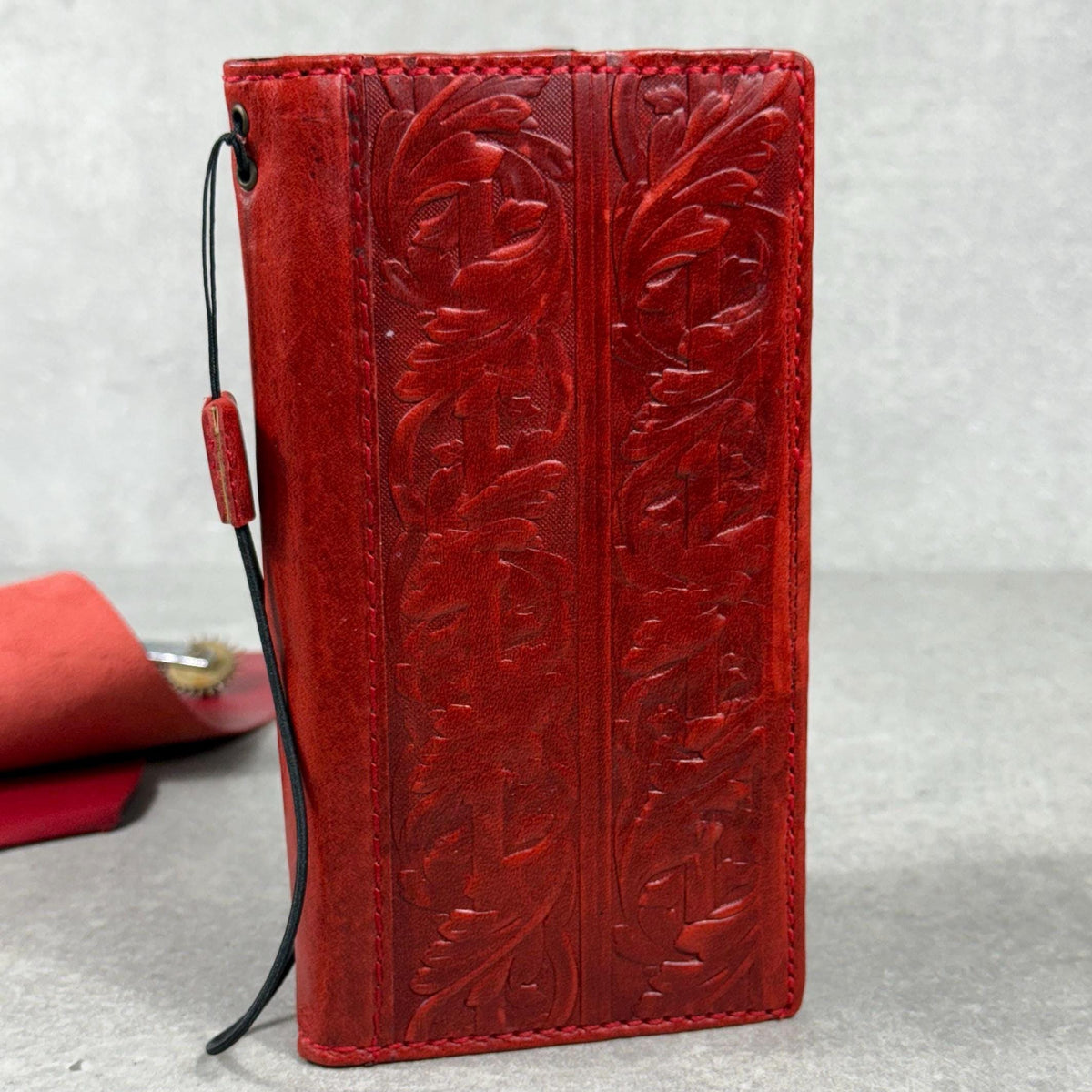 Handmade Leather iPhone Wallet Case: Vintage Stamped Book Cover