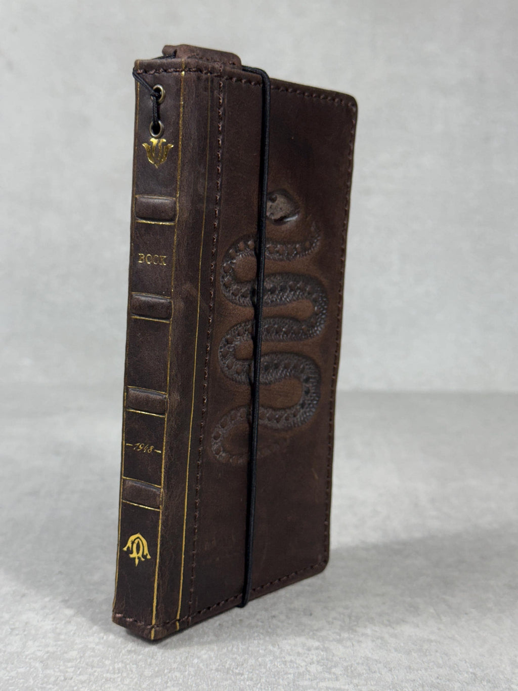 Handmade Leather Galaxy Z Fold Wallet Cover: Snake Art Design