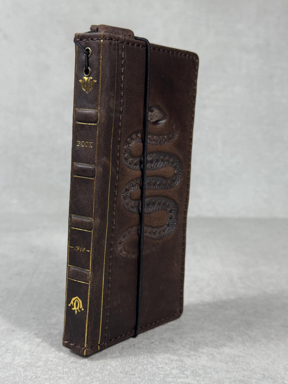 Handmade Leather Galaxy Z Fold Wallet Cover: Snake Art Design