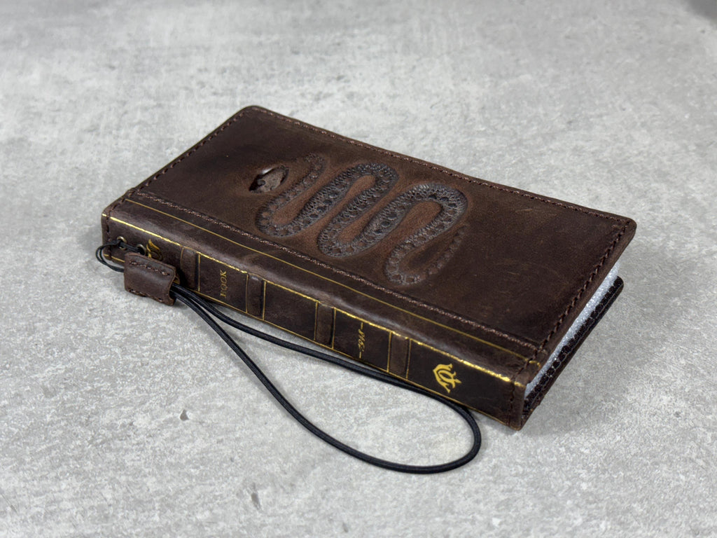 Handmade Leather Galaxy Z Fold Wallet Cover: Snake Art Design