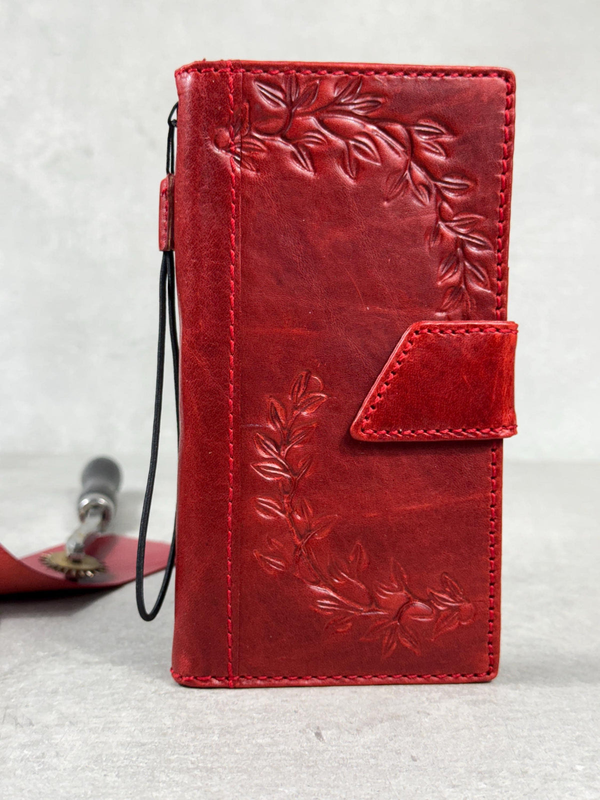 Handmade Leather iPhone Wallet Case: Vintage Book Style