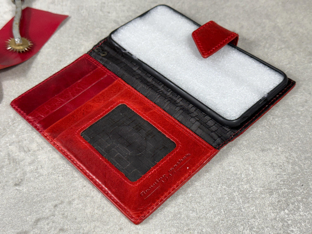 Handmade Leather iPhone Wallet Case: Vintage Book Style
