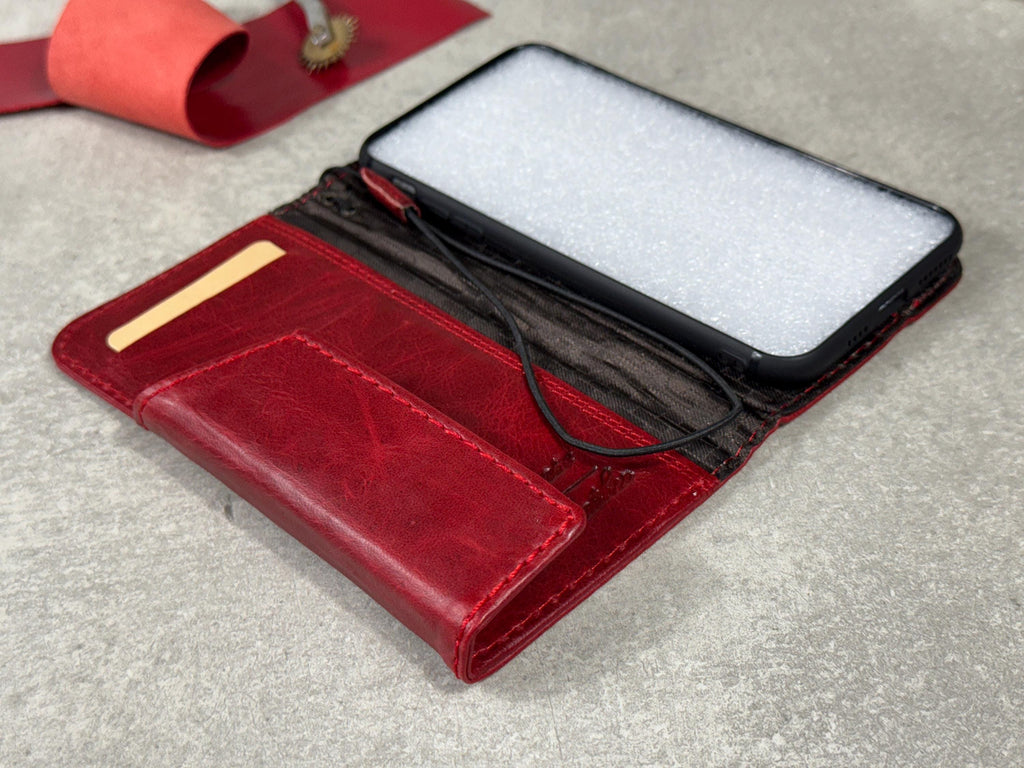 Handmade Leather iPhone Wallet Case: Vintage Book Style