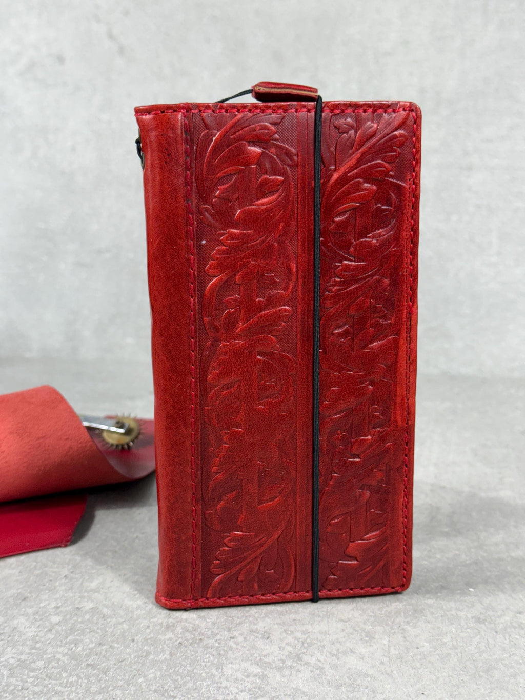 Handmade Leather iPhone Wallet Case: Vintage Stamped Book Cover