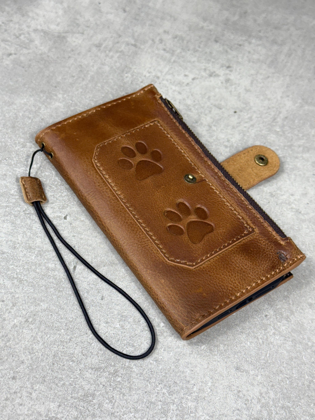 Genuine Leather iPhone Wallet Case with Card Slots & Zipper