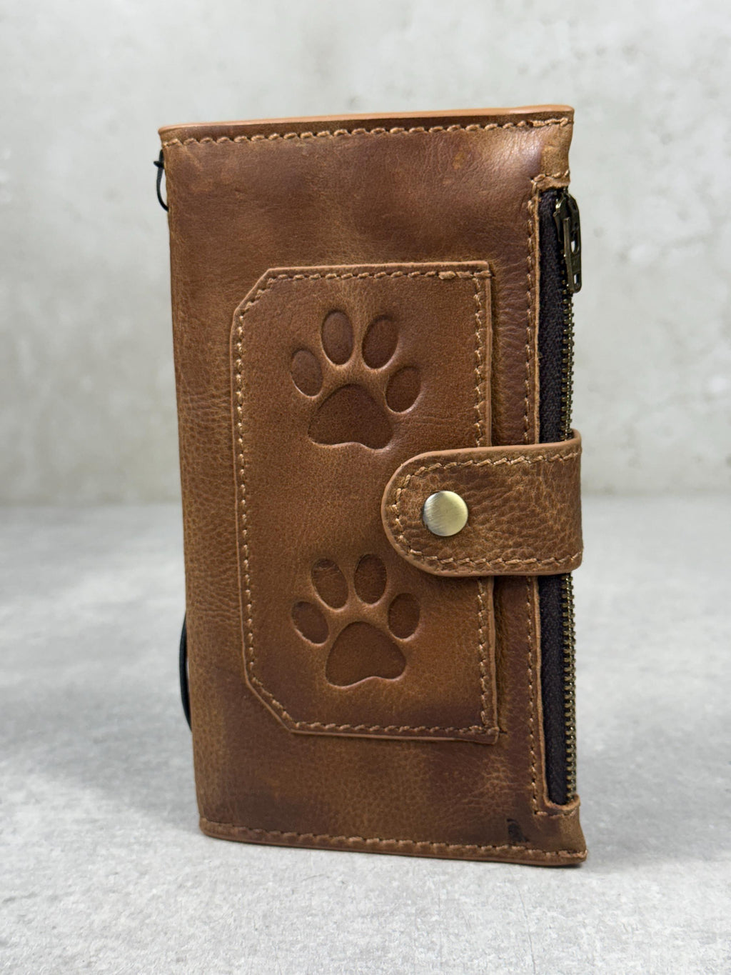 Handmade Leather Wallet Case for Galaxy Z Fold 2/3/4/5/6/7 - Zip Design