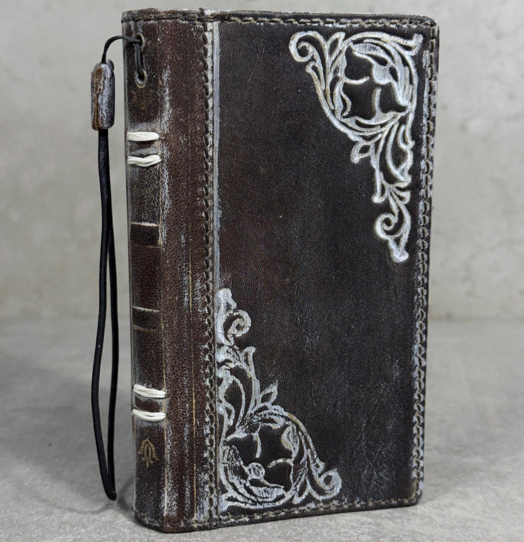 Vintage Leather iPhone Wallet Case: Book Style, Credit Card Slots
