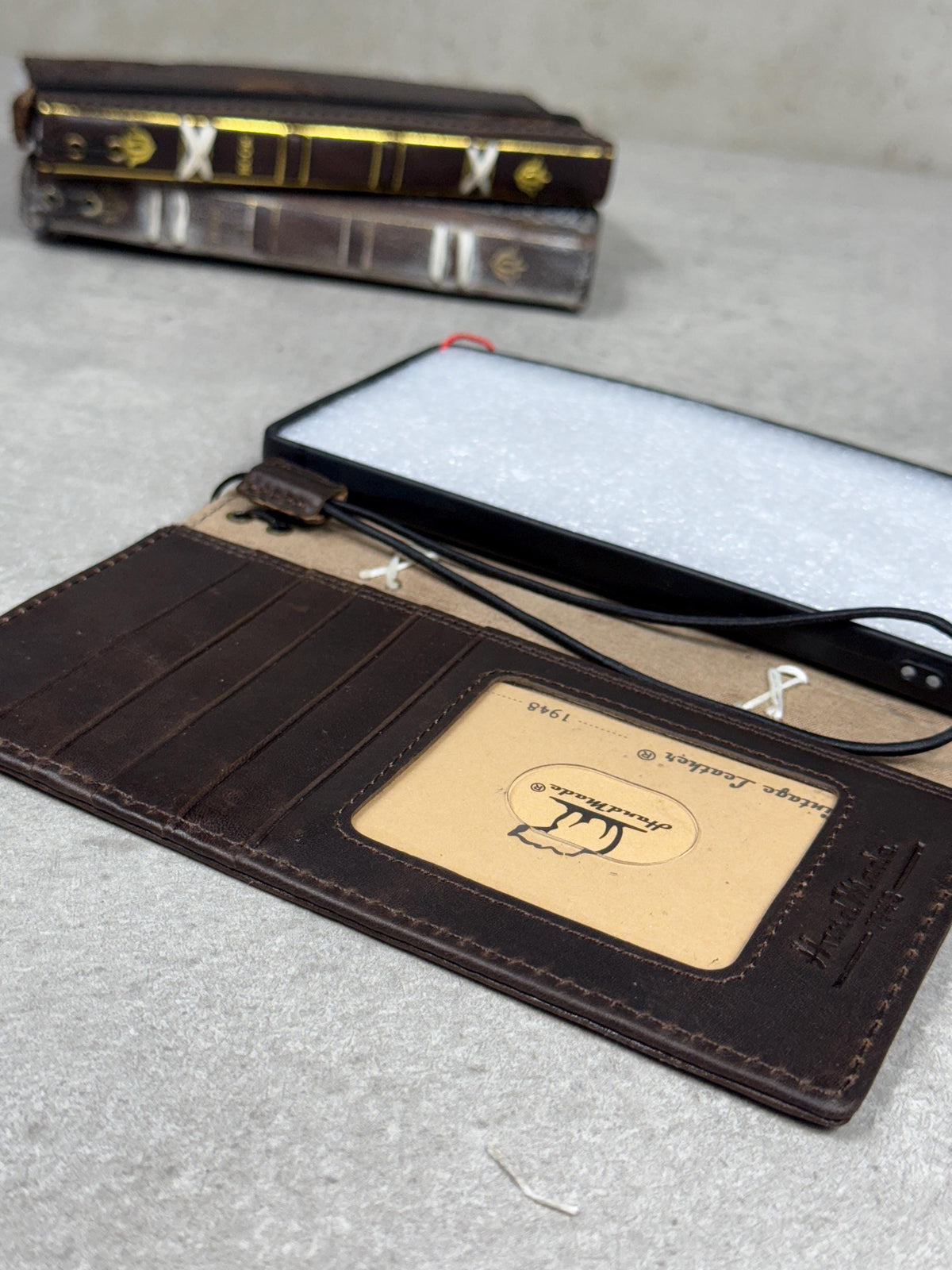 Vintage Leather iPhone Wallet Case: Book Style, Credit Card Slots