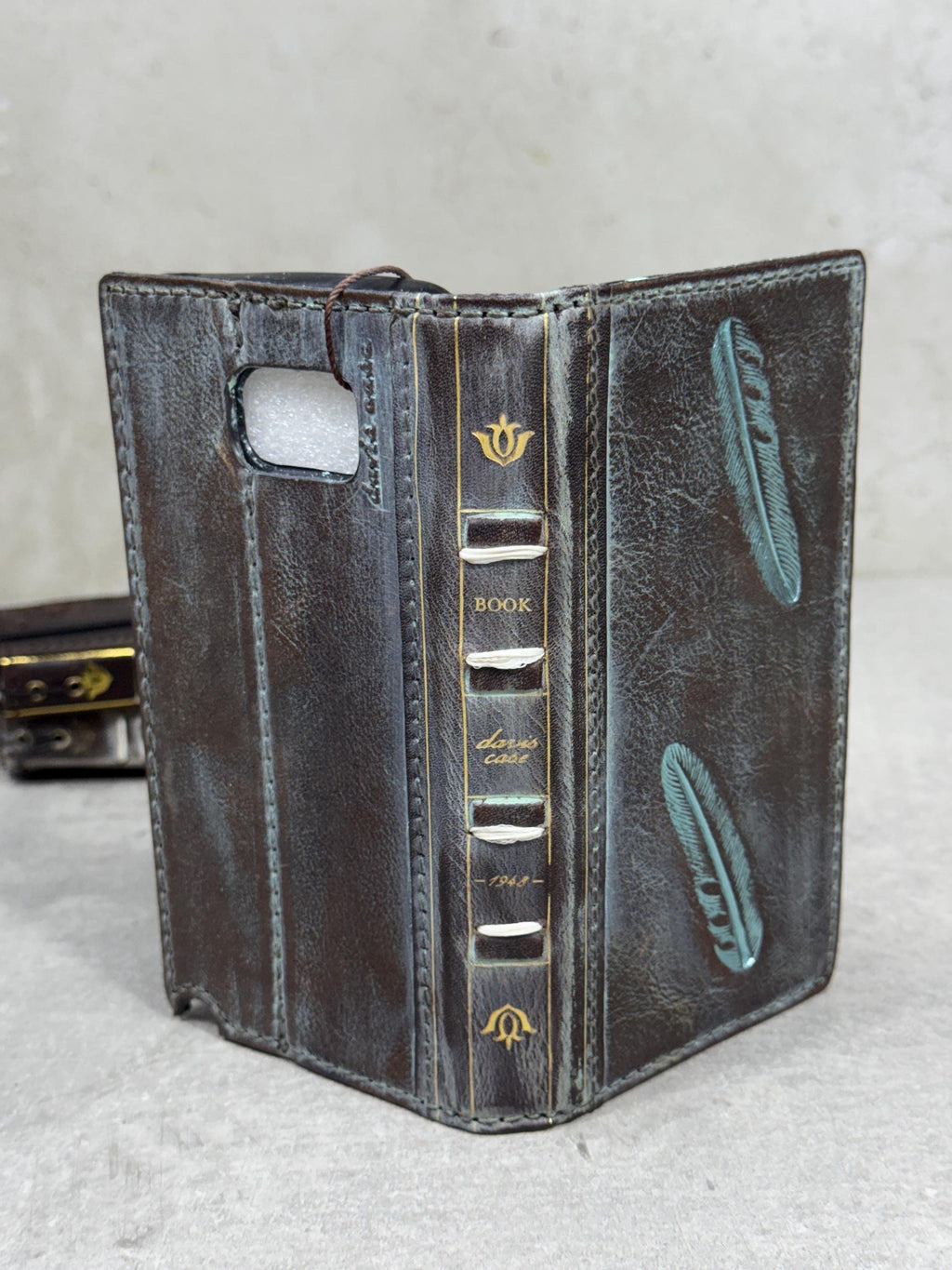 Handmade Leather Wallet Case for Galaxy: Book Design, Card Slots