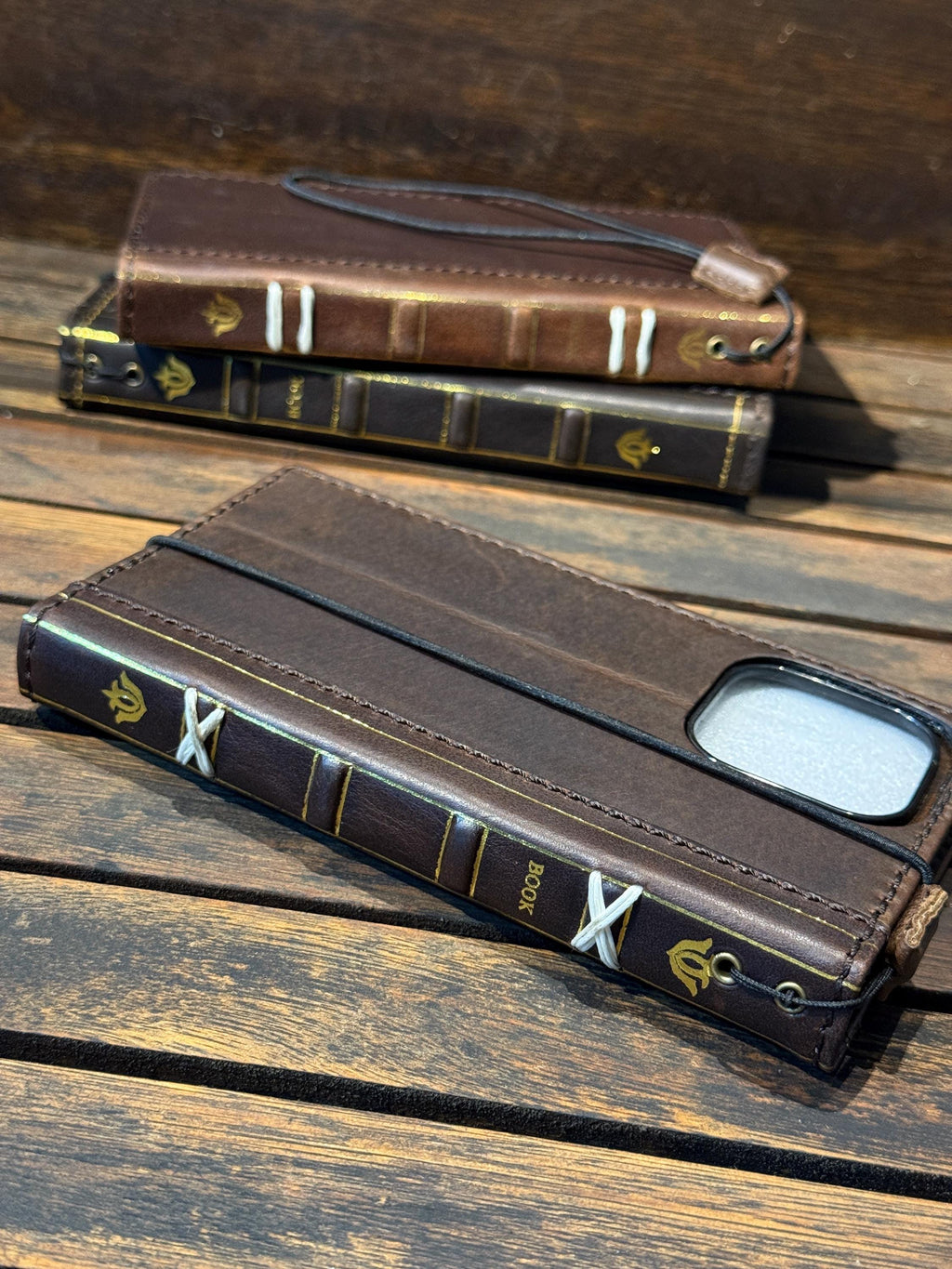 Handmade Leather Wallet Case for Galaxy: Book Design, Card Slots