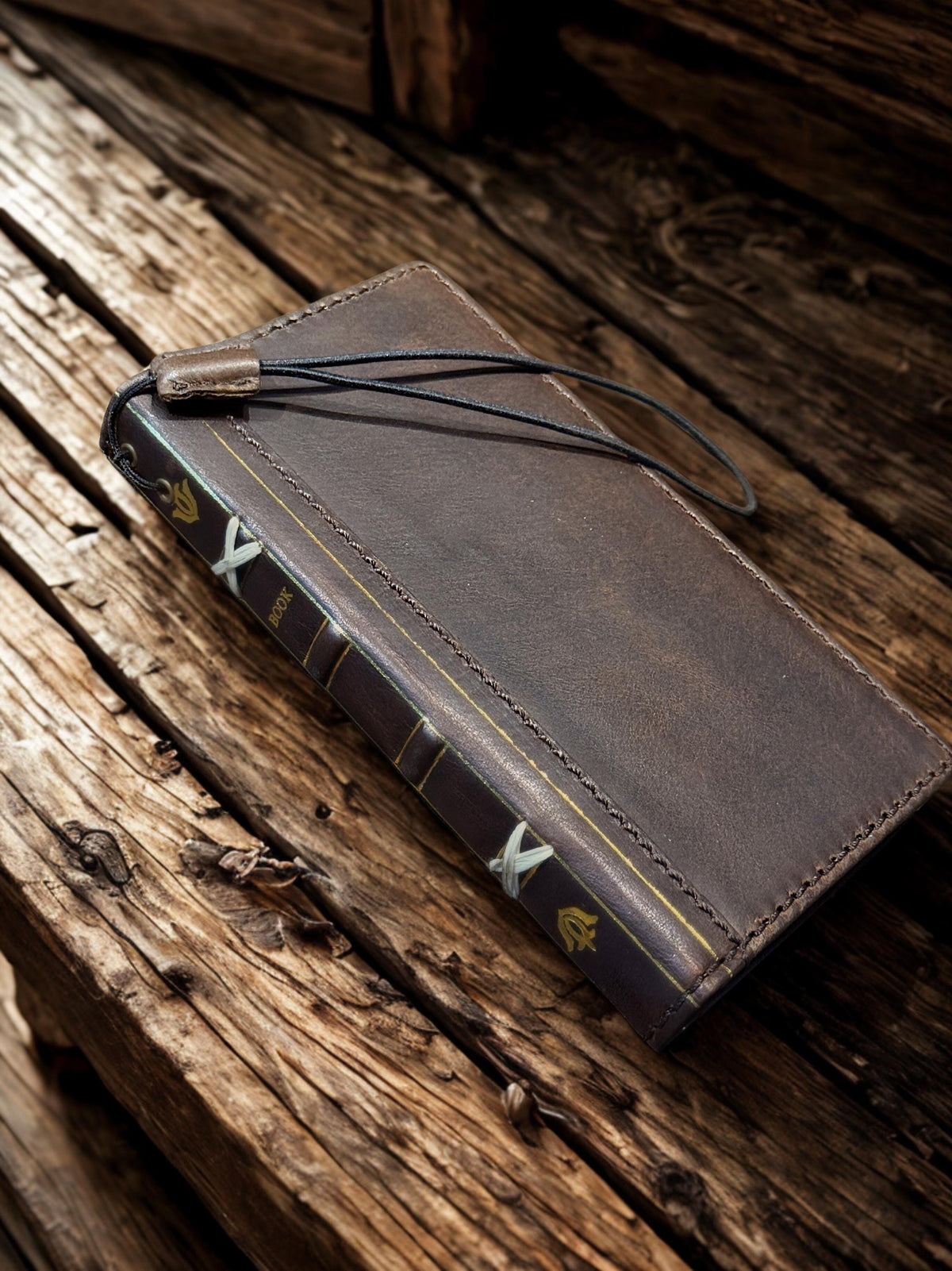 Handmade Leather Wallet Case for Galaxy: Book Design, Card Slots
