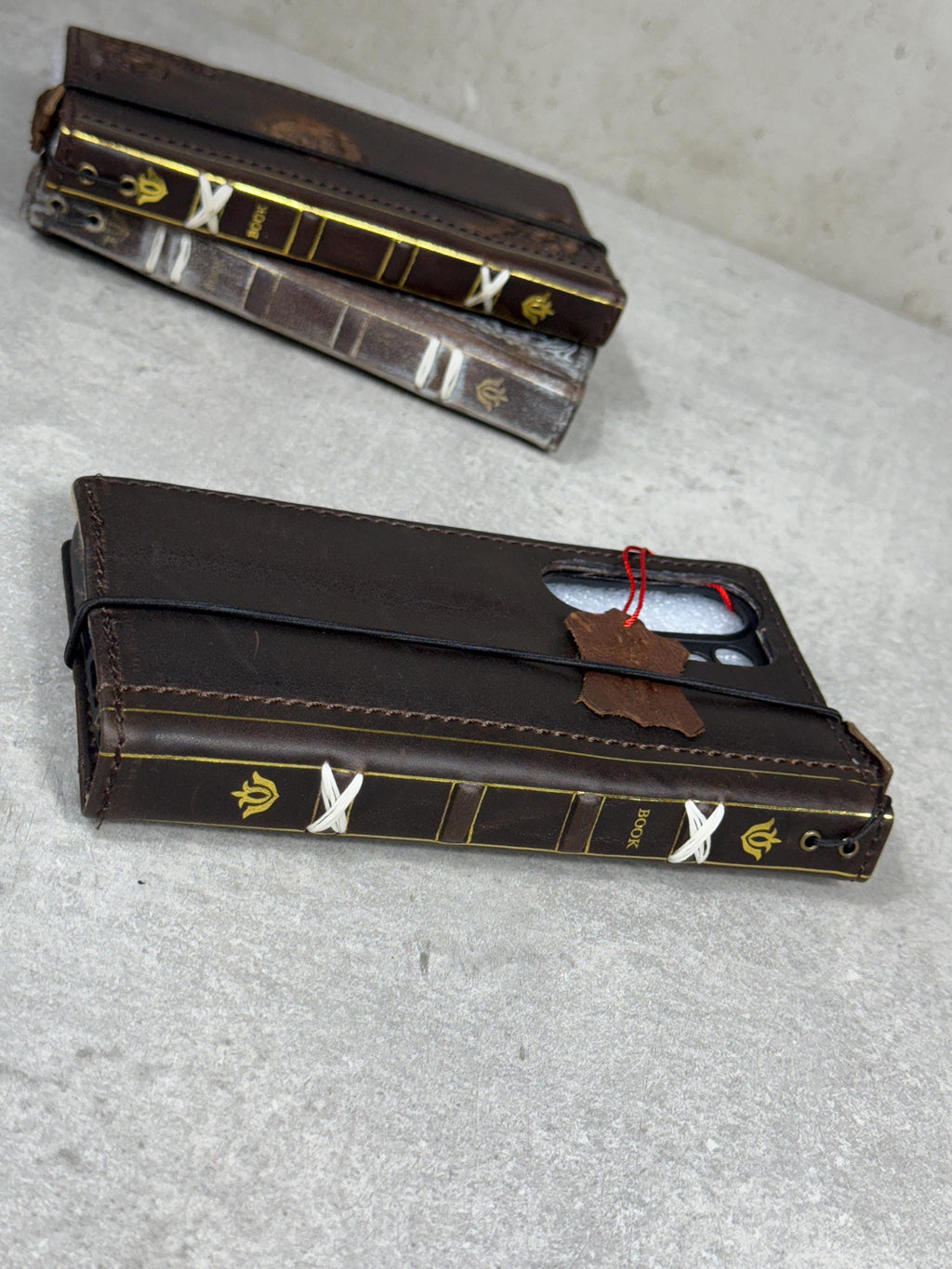 Handmade Leather Wallet Case for Galaxy: Book Design, Card Slots