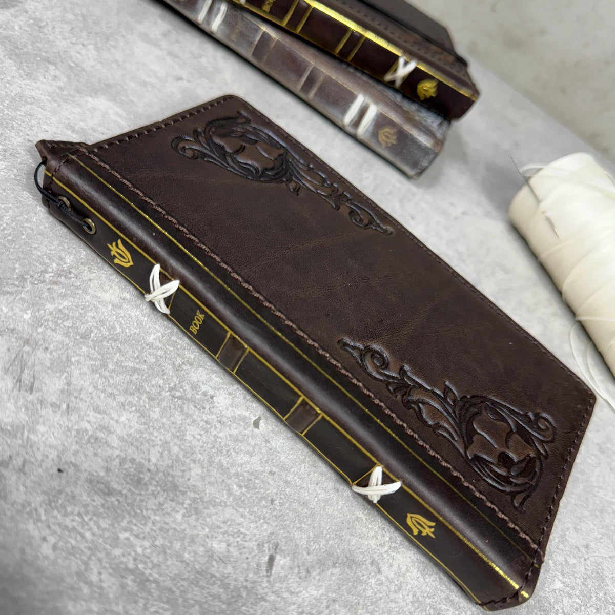 Handmade Leather Wallet Case for Galaxy: Book Design, Card Slots