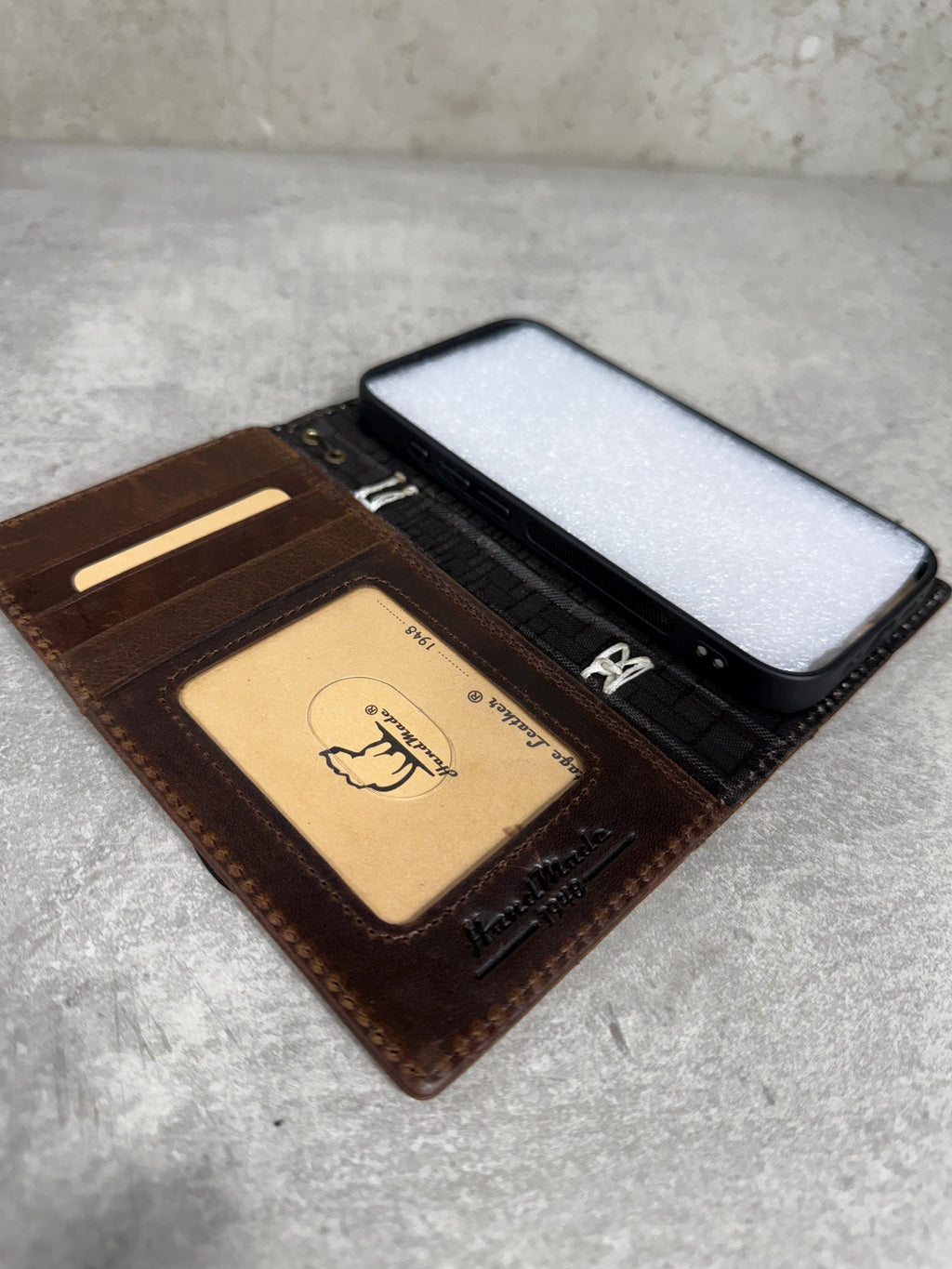Handmade Leather Wallet Case for Galaxy: Book Design, Card Slots, Wireless Charge