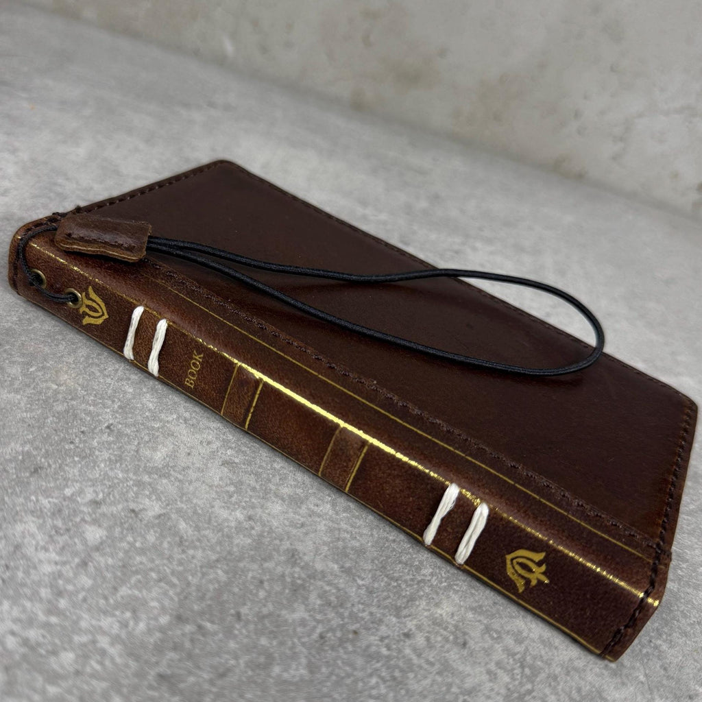 Handmade Leather Wallet Case for Galaxy: Book Design, Card Slots, Wireless Charge