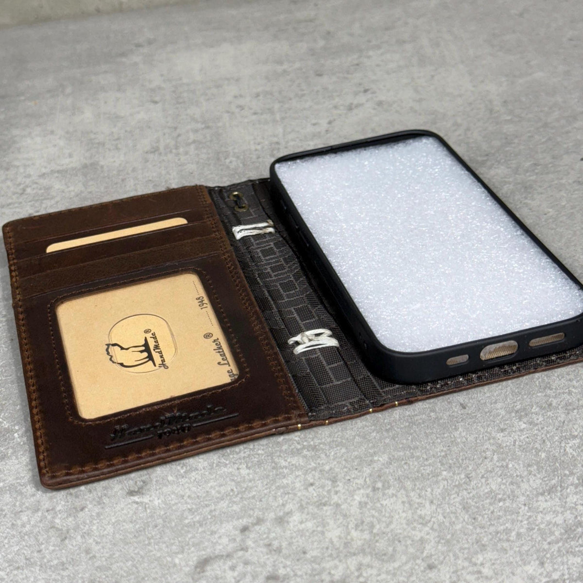 Handmade Leather Wallet Case for Galaxy: Book Design, Card Slots, Wireless Charge
