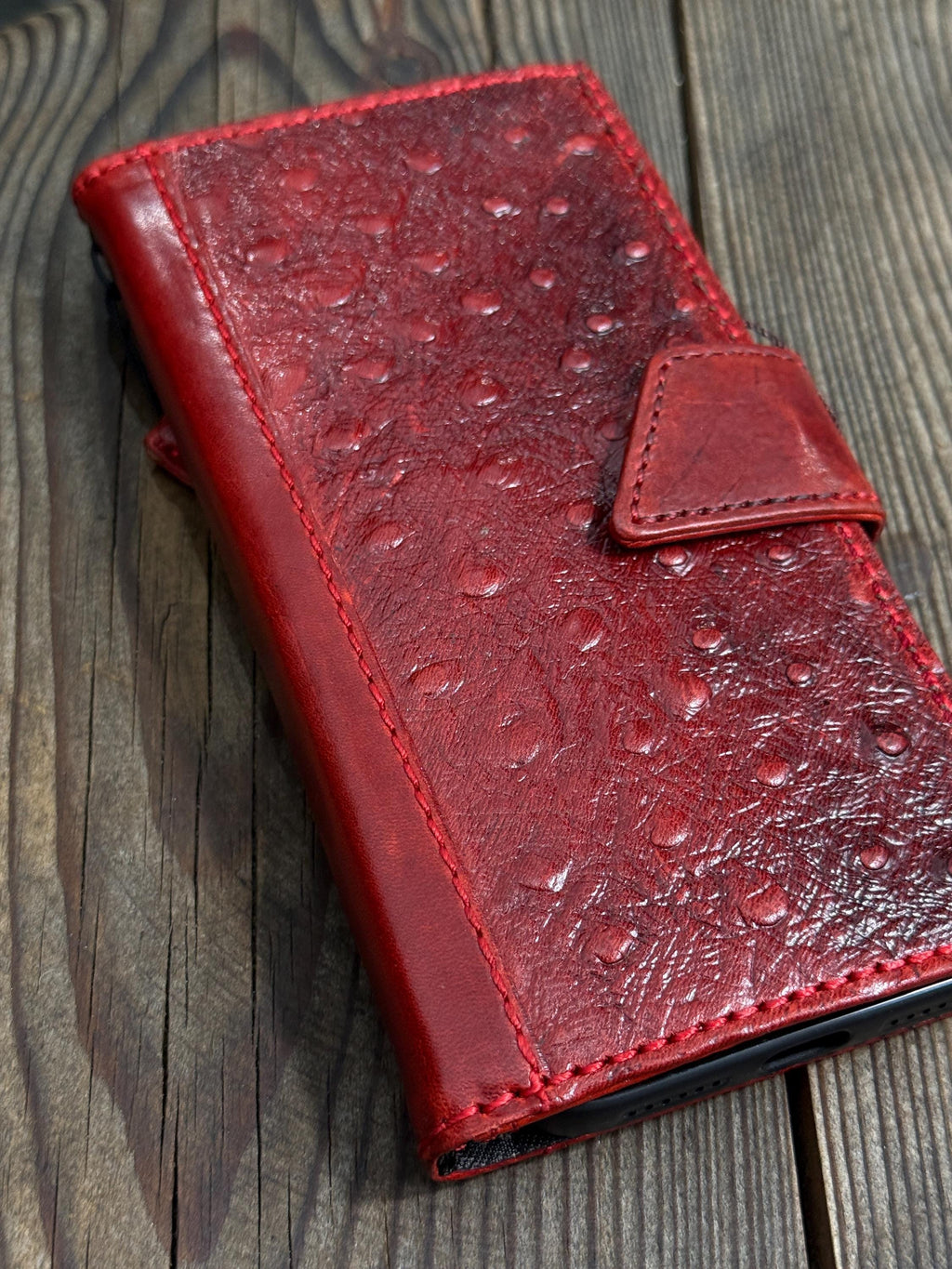 Genuine Leather Galaxy S22 S23 S24 Ultra Wallet Case: Red Heart