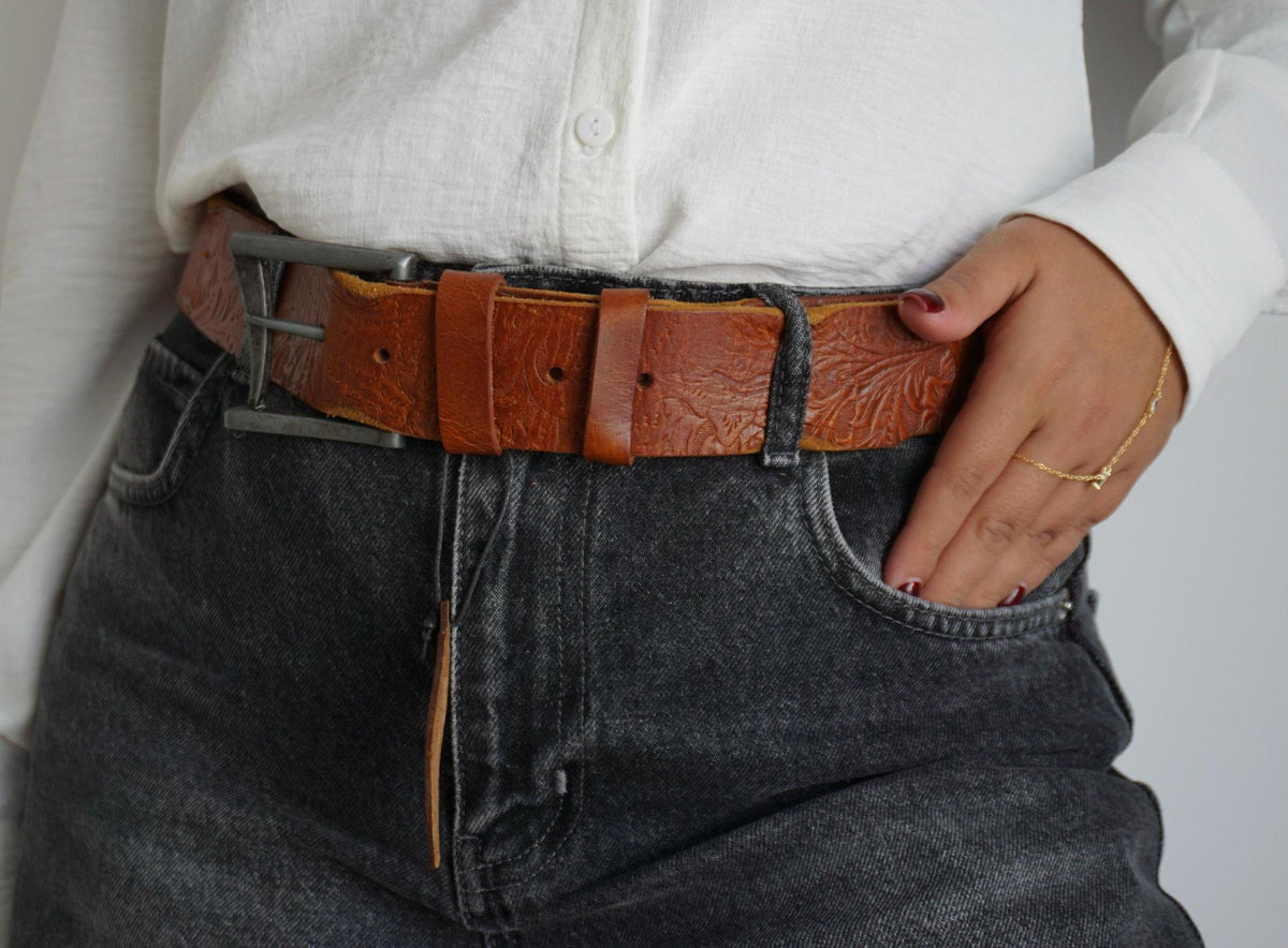 Vintage Leather Belt, Handmade Polished Buckle, Limited Edition