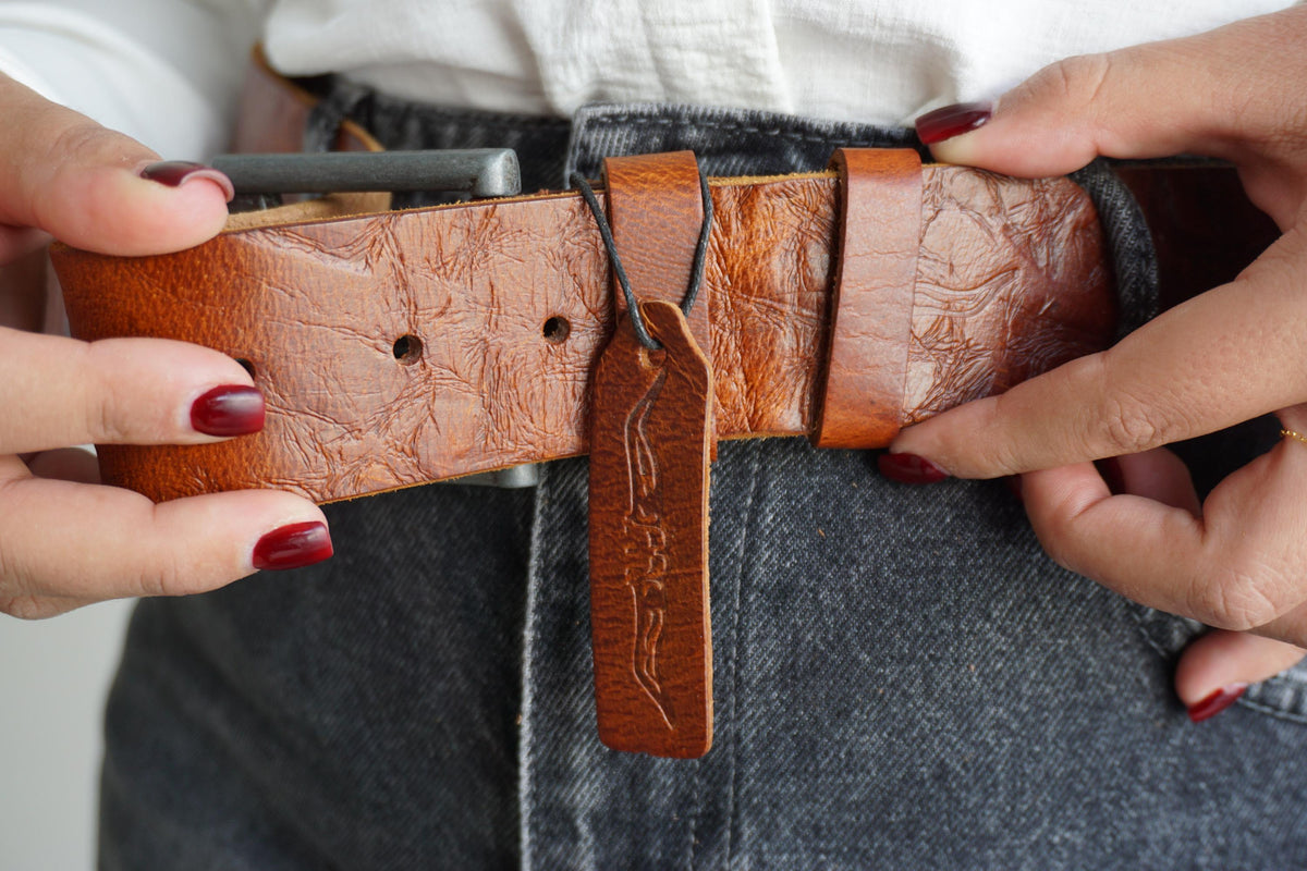 Vintage Leather Belt, Handmade Polished Buckle, Limited Edition