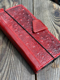 Genuine Leather Galaxy S22 S23 S24 Ultra Wallet Case: Red Heart