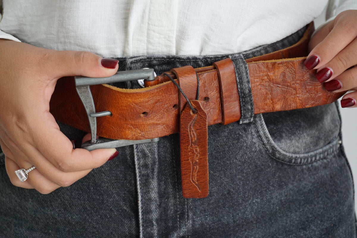 Vintage Leather Belt, Handmade Pleated Waist Belt, Limited Edition