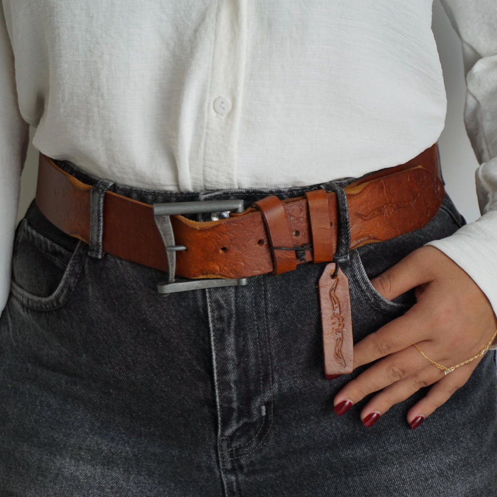 Vintage Leather Belt, Handmade Pleated Waist Belt, Limited Edition