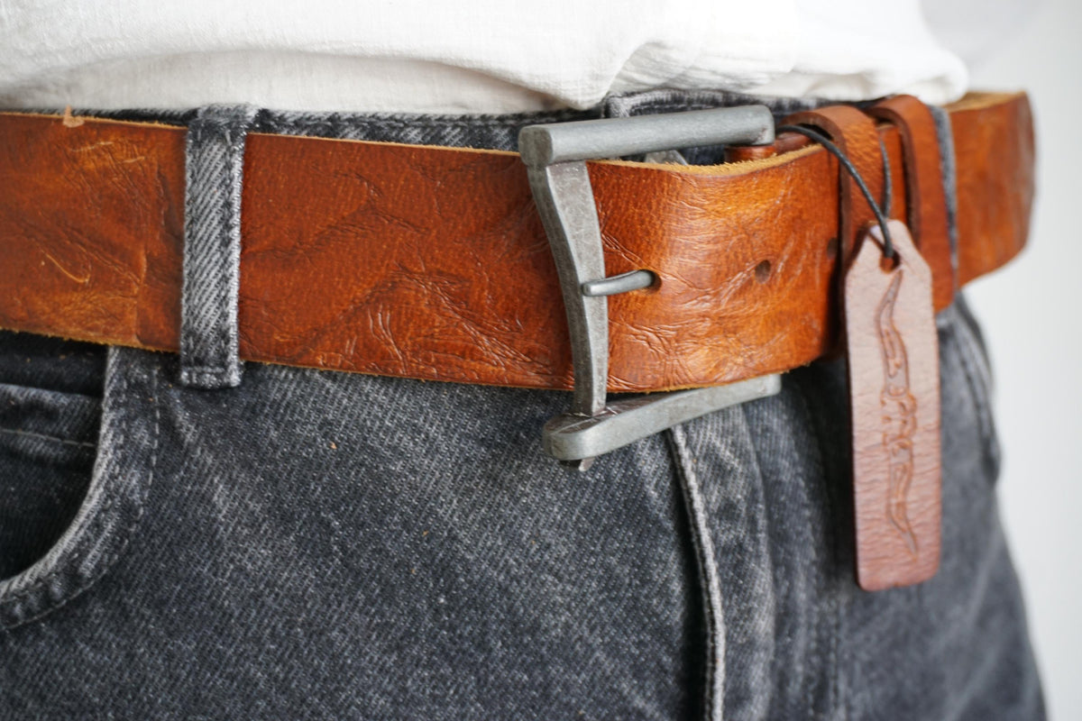 Vintage Leather Belt, Handmade Polished Buckle, Limited Edition