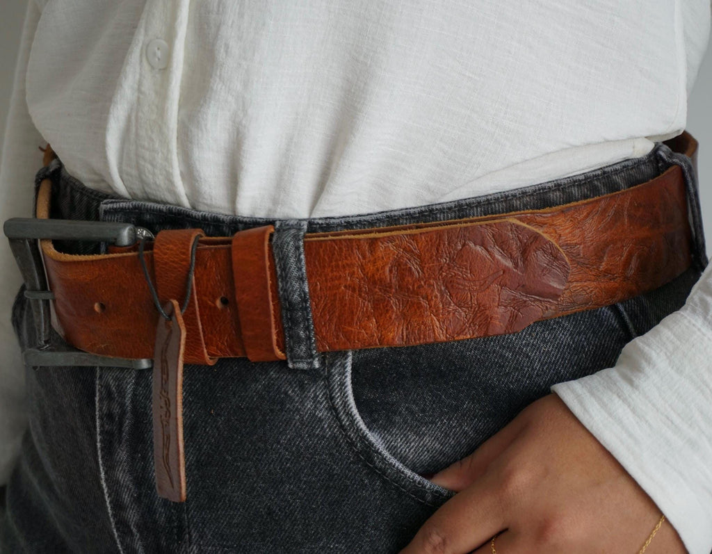 Vintage Leather Belt, Handmade Polished Buckle, Limited Edition