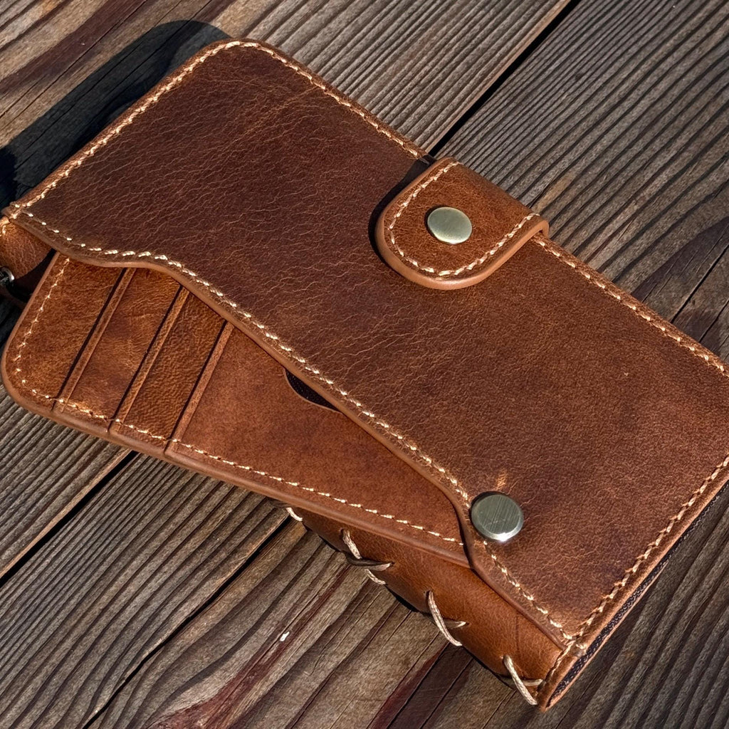Handmade Leather Wallet Case for OnePlus: Wireless Charge, Card Slots