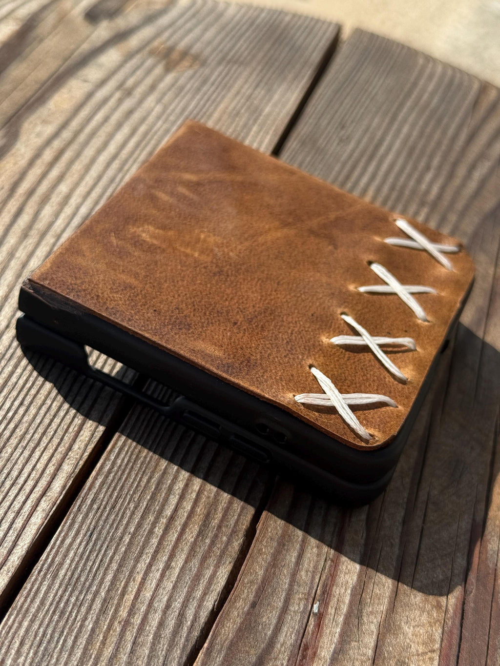 Handmade Leather Galaxy Z Flip Wallet Case: Tree of Life Design