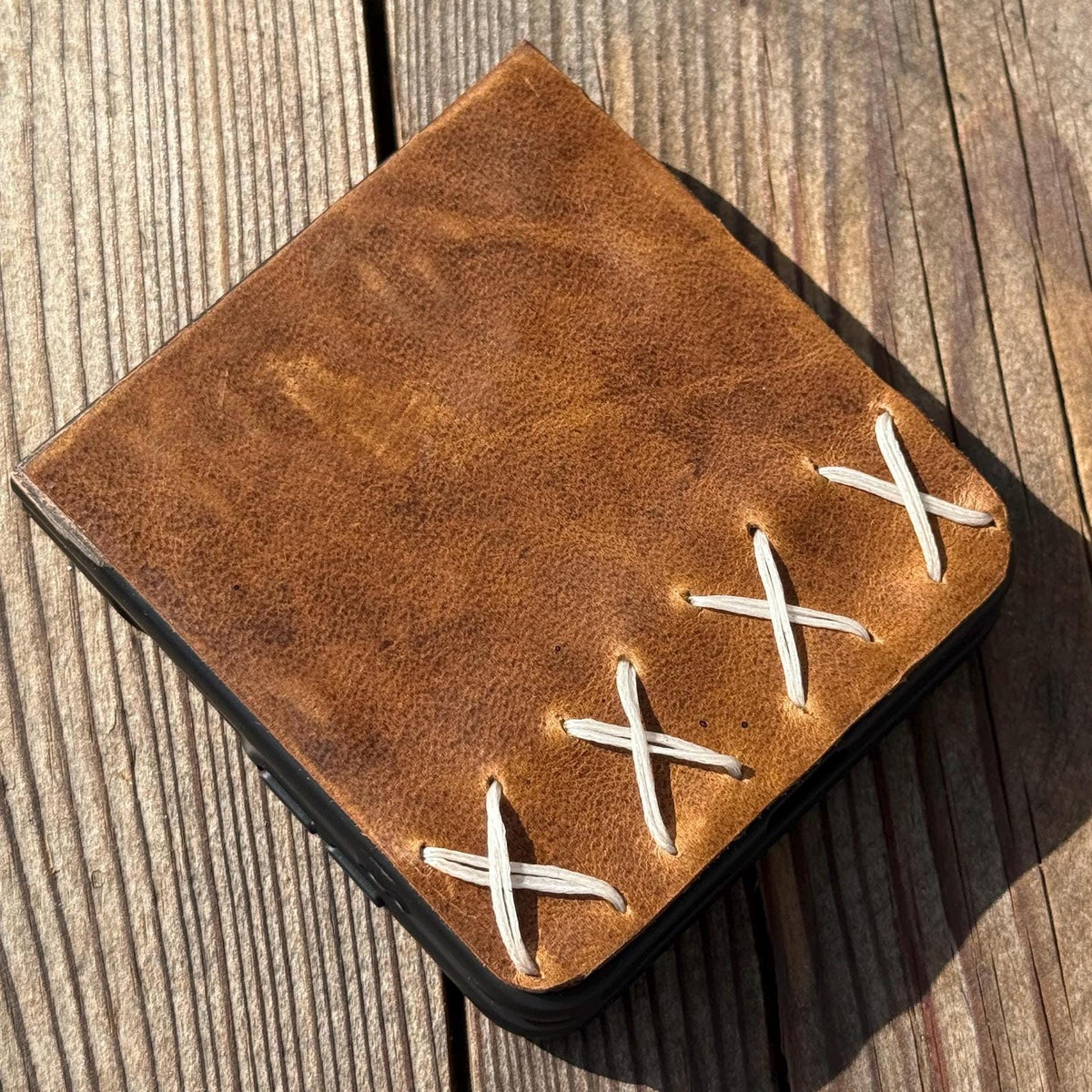 Handmade Leather Galaxy Z Flip Wallet Case: Tree of Life Design