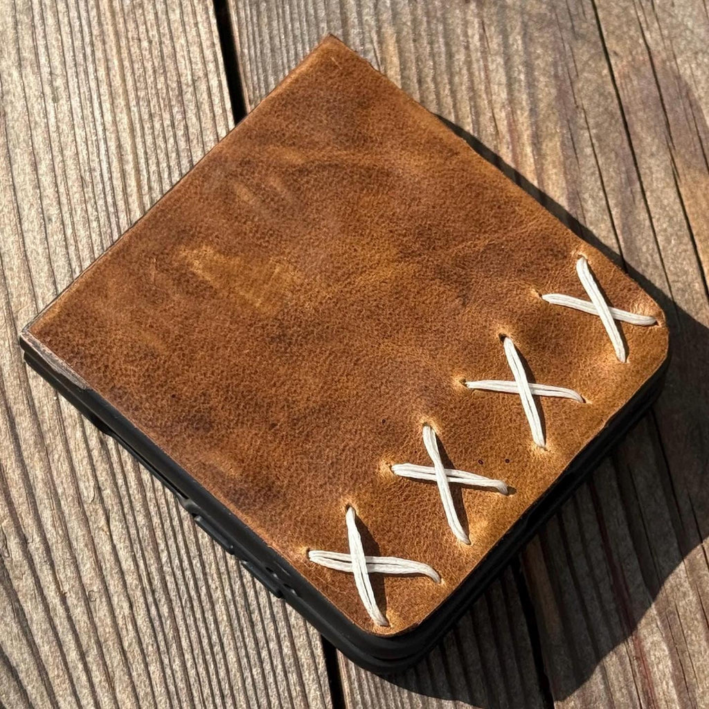 Handmade Leather Galaxy Z Flip Wallet Case: Tree of Life Design