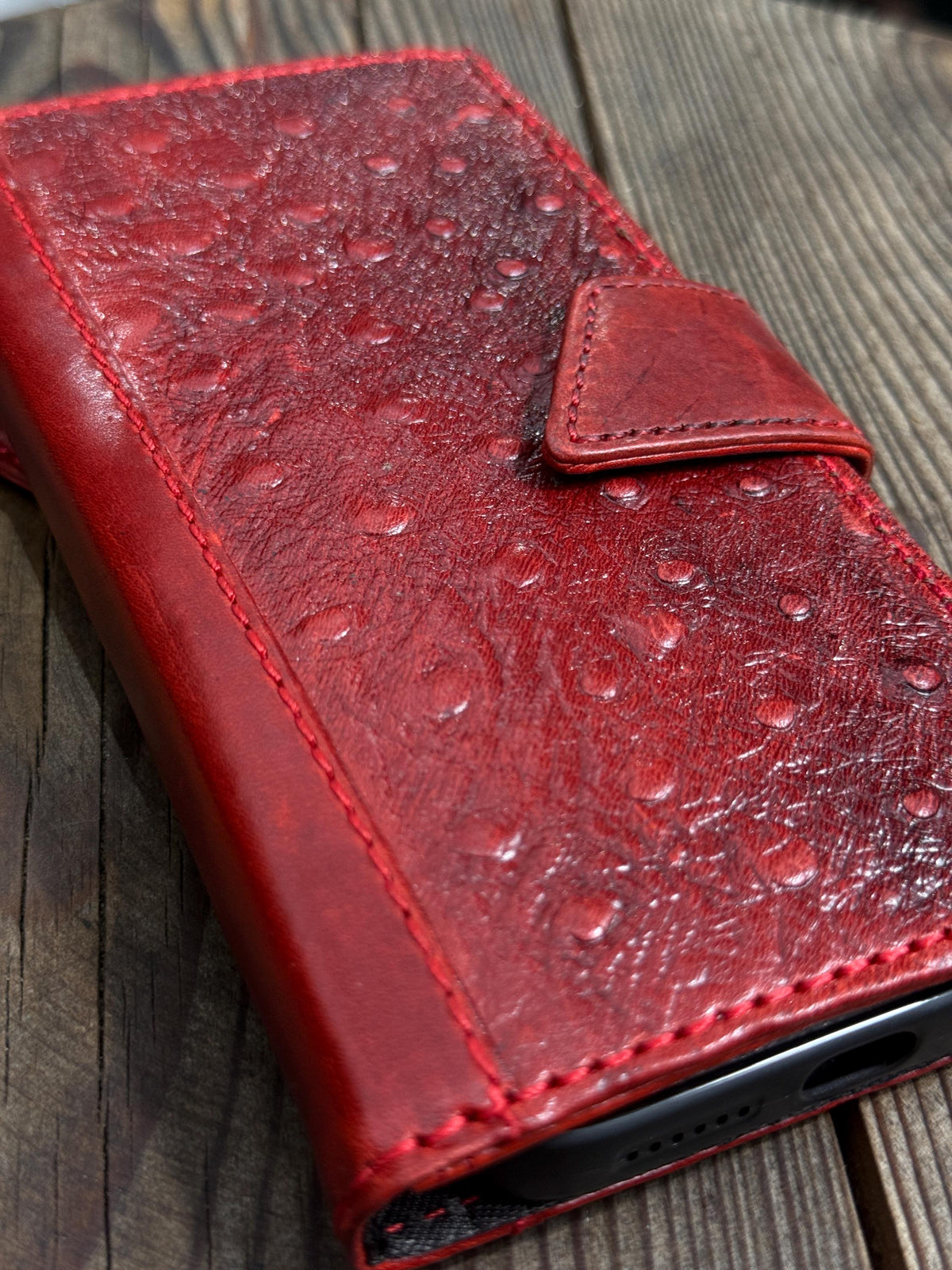 Red Leather Wallet Case for Google Pixel: Vintage Magnetic Card Holder
