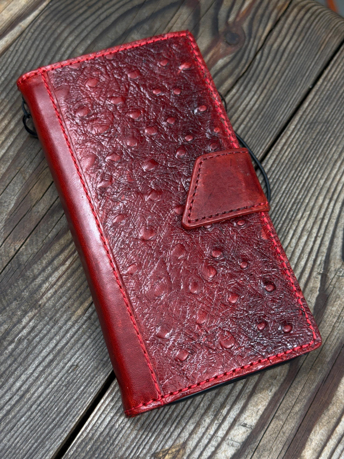 Red Leather Wallet Case for Google Pixel: Vintage Magnetic Card Holder