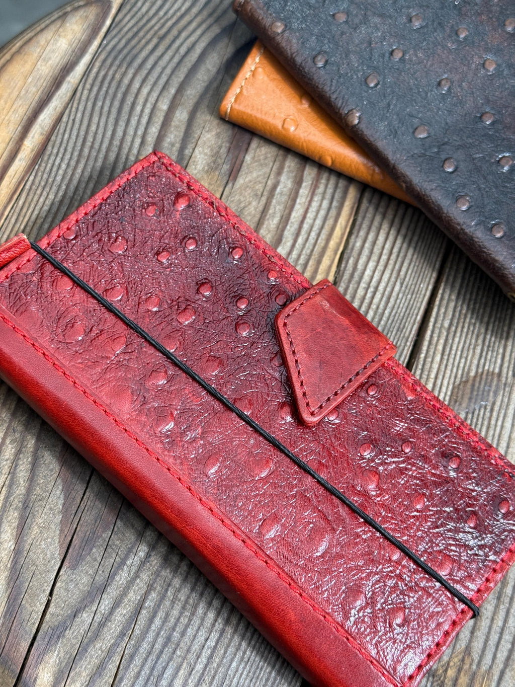 Genuine Leather Galaxy S22 S23 S24 Ultra Wallet Case: Red Heart