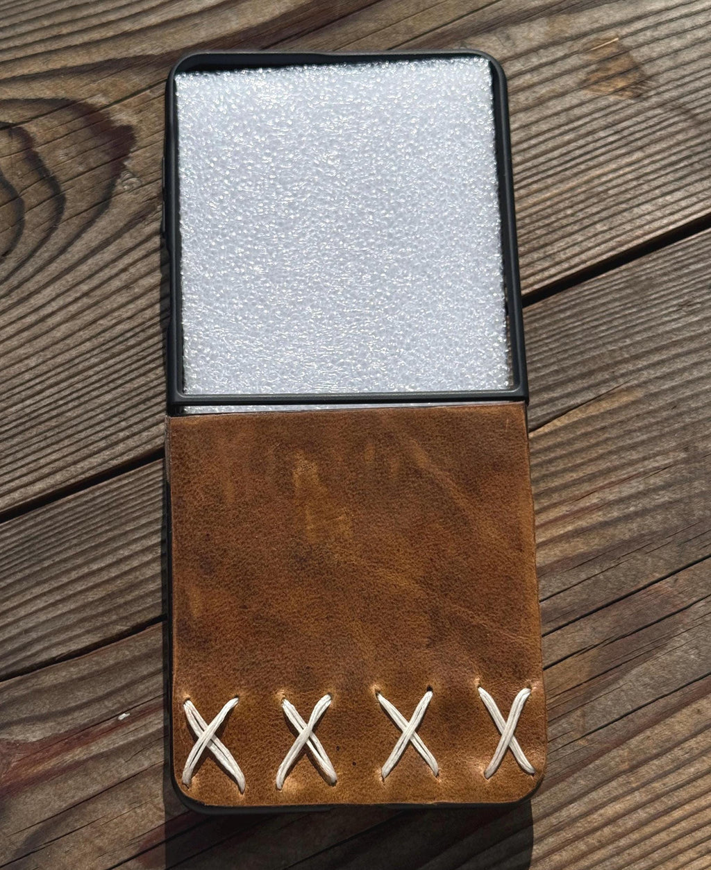 Handmade Leather Galaxy Z Flip Wallet Case: Tree of Life Design