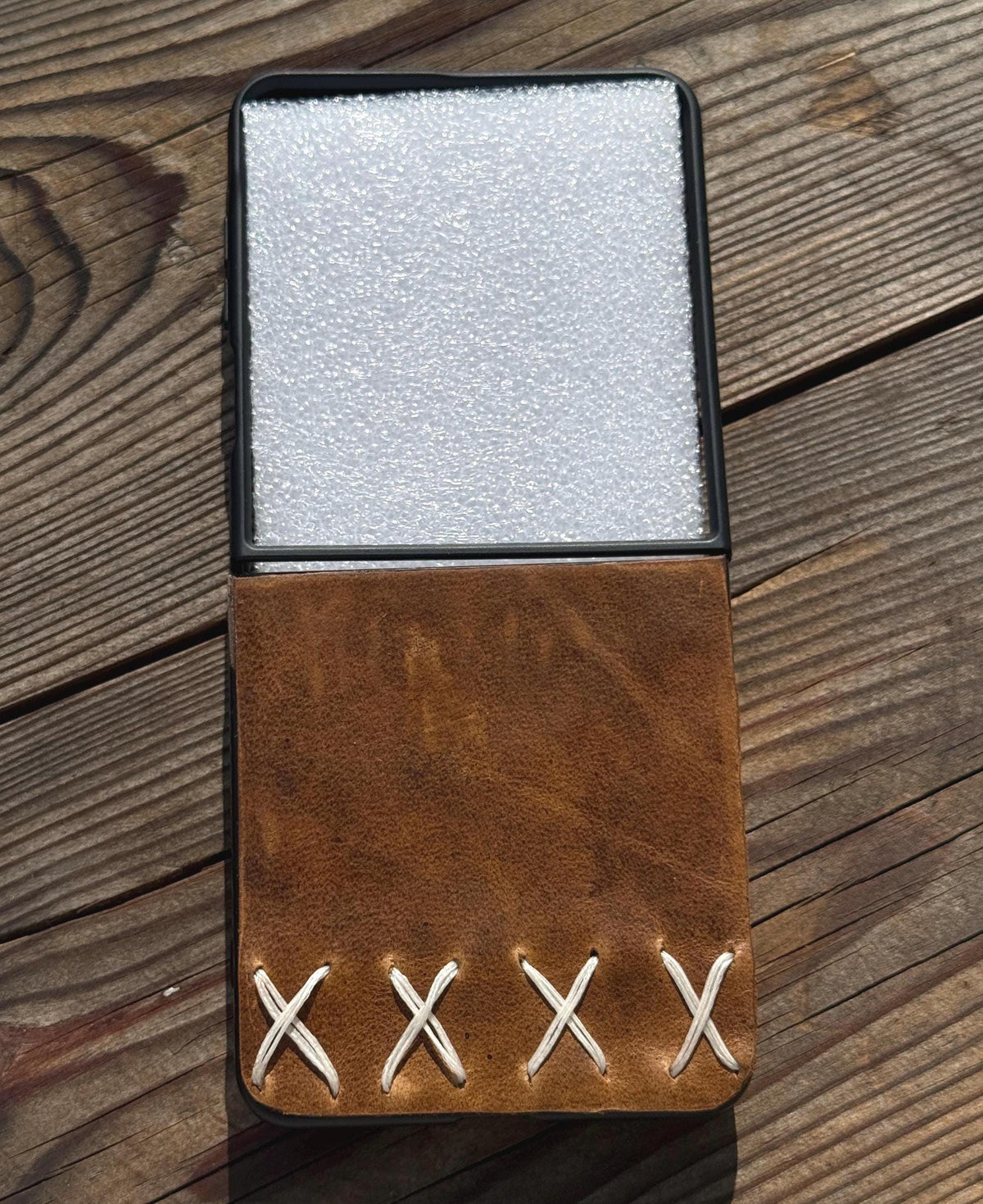 Handmade Leather Galaxy Z Flip Wallet Case: Tree of Life Design