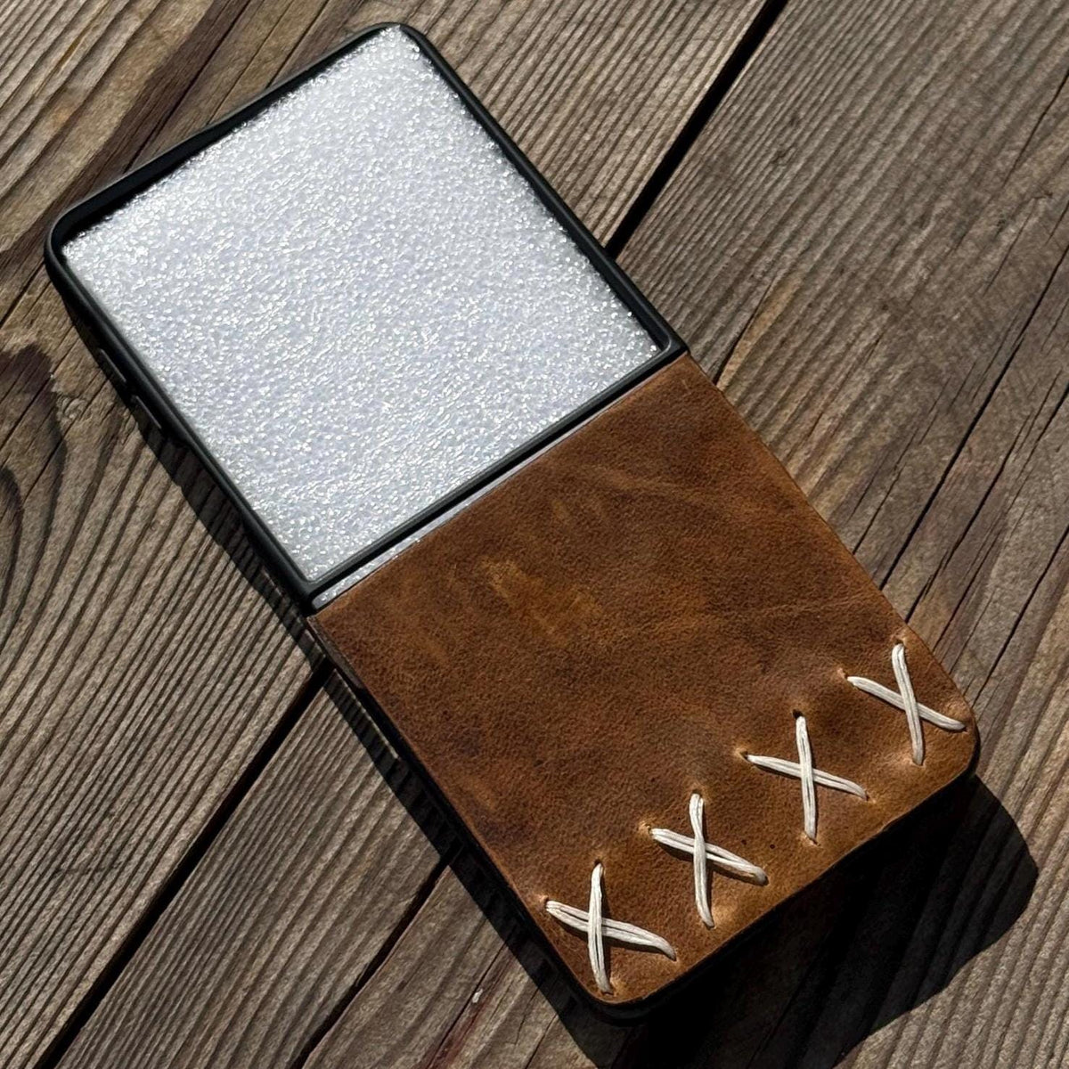 Handmade Leather Galaxy Z Flip Wallet Case: Tree of Life Design
