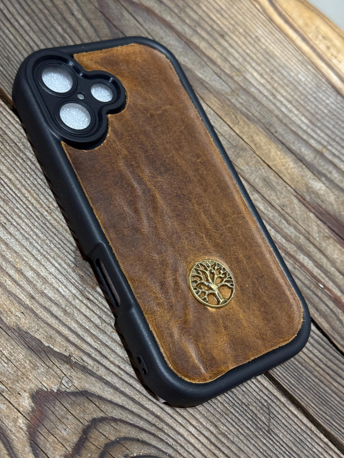 Handmade Leather iPhone Case: Tree of Life Art