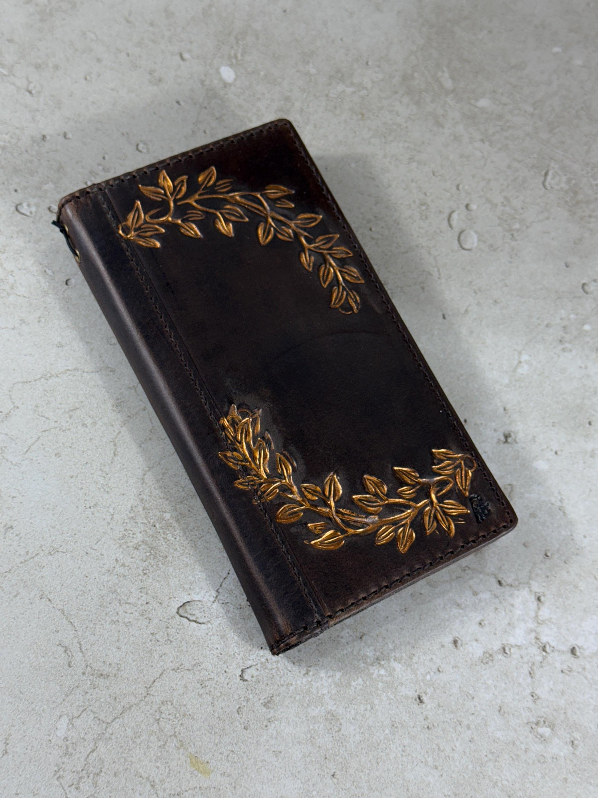 Handmade Leather Wallet Case: Floral Book Design for Galaxy S21/S22/S23/S24/S25