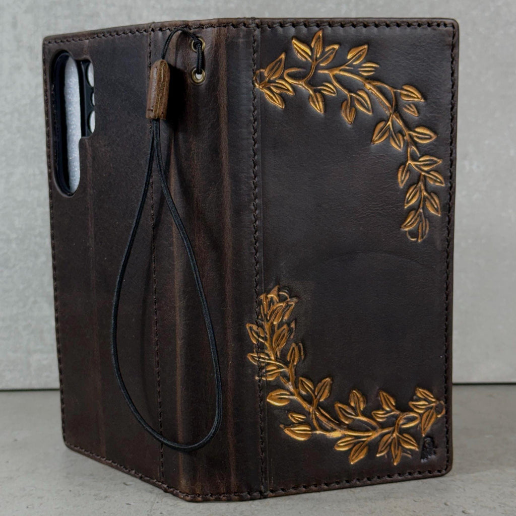 Embossed Leather Wallet Case for Google Pixel: Vintage Art Design