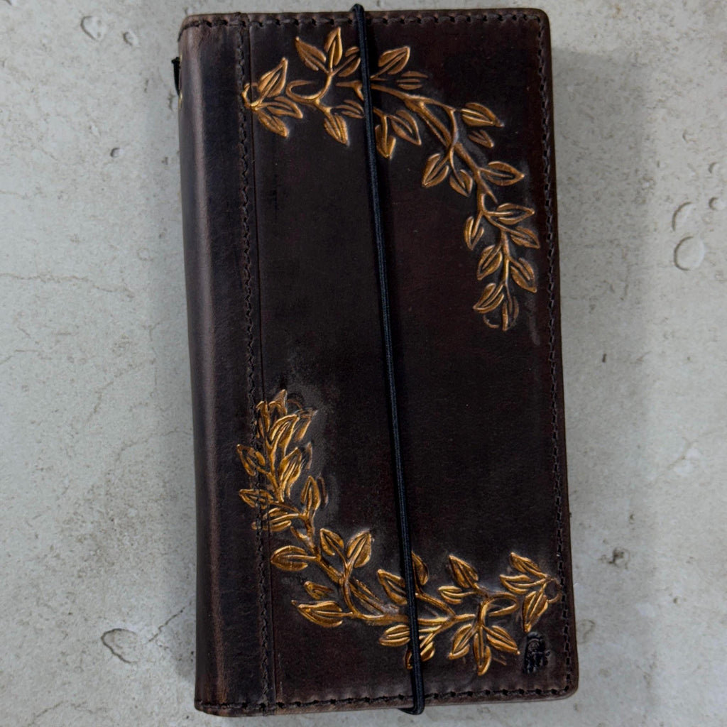 Handmade Leather Wallet Case: Floral Book Design for Galaxy S21/S22/S23/S24/S25