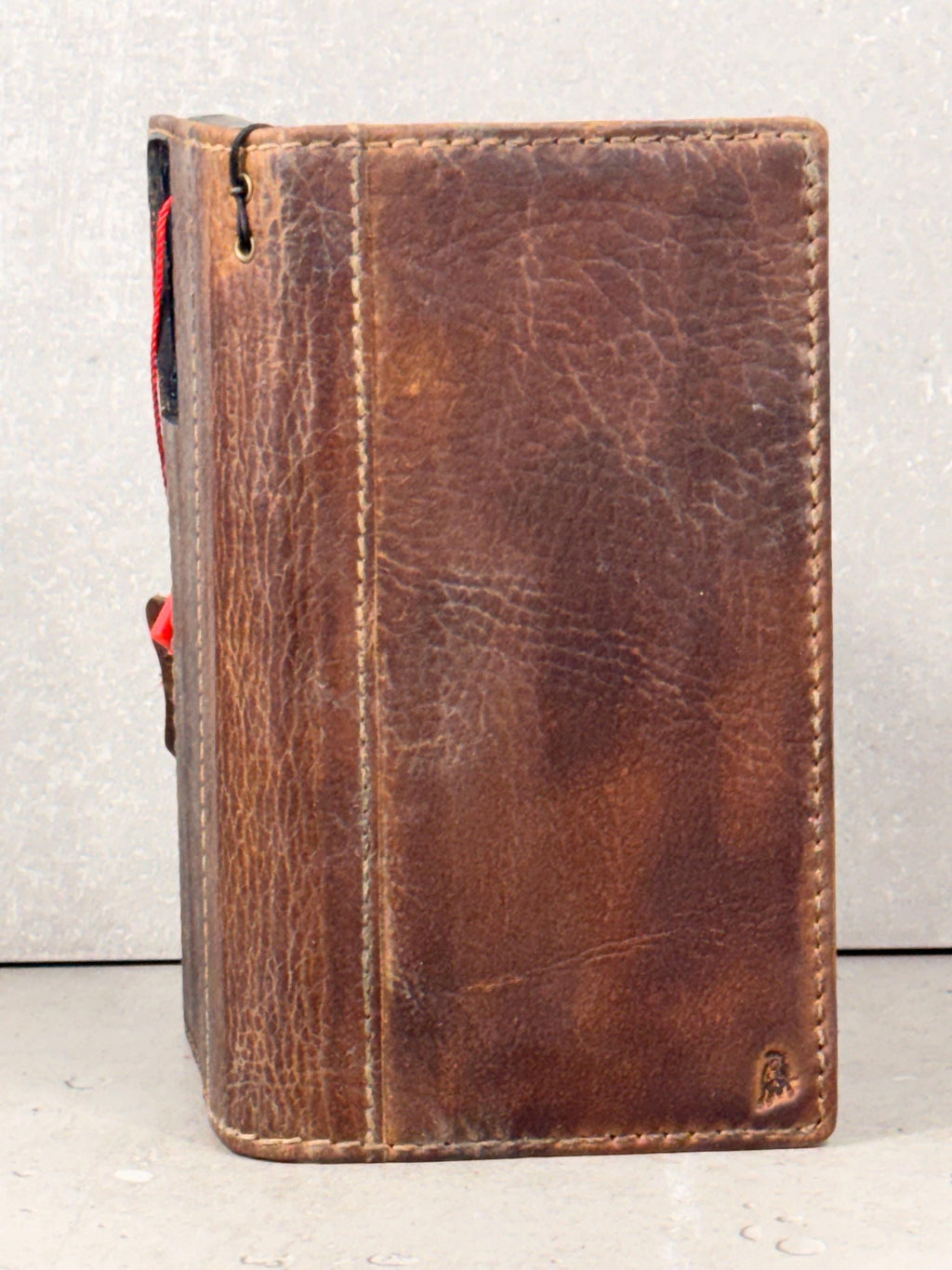 Handmade Leather Book Phone Case: Vintage Gray Blue iPhone Cover