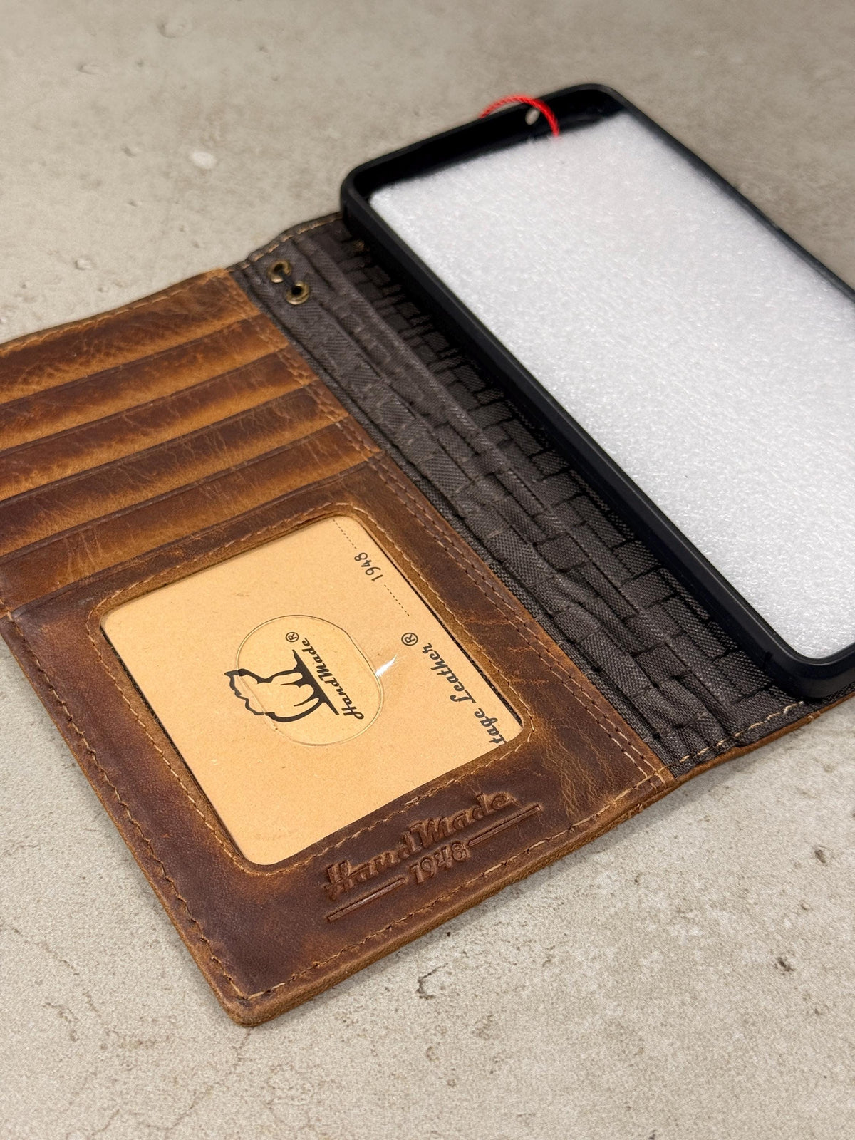 Handmade Leather Book Phone Case: Vintage Gray Blue iPhone Cover