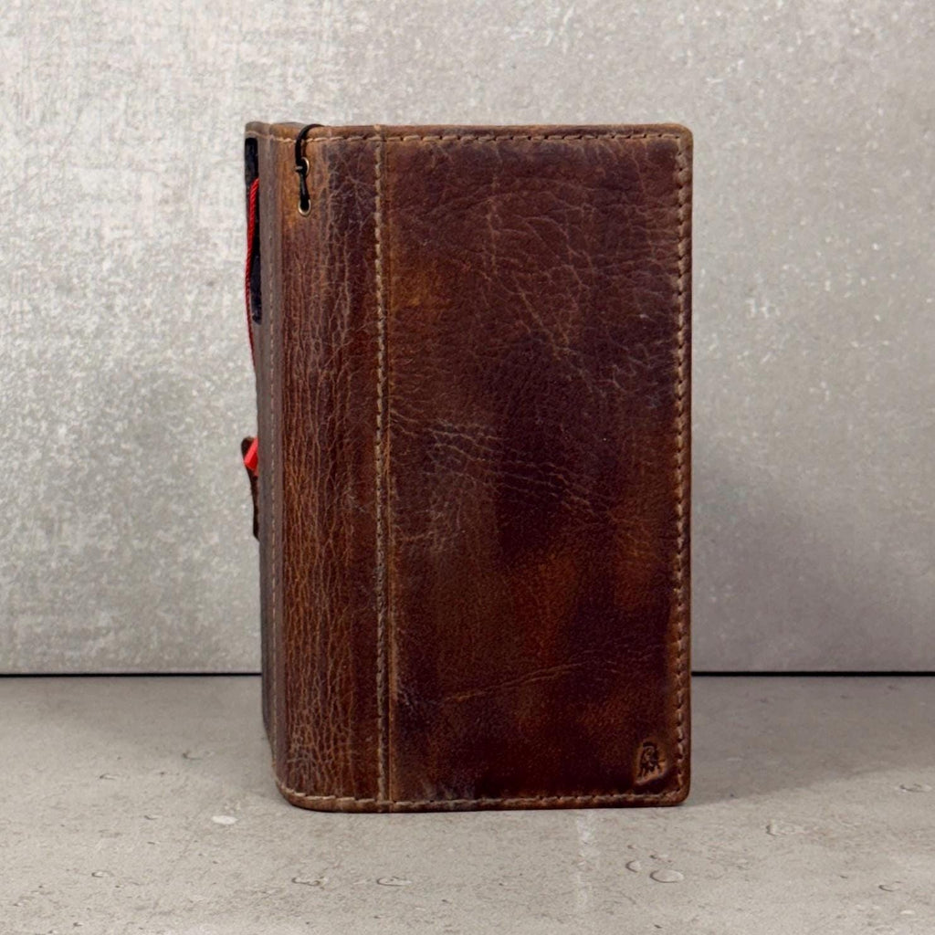 Handmade Leather Book Phone Case: Vintage Gray Blue iPhone Cover