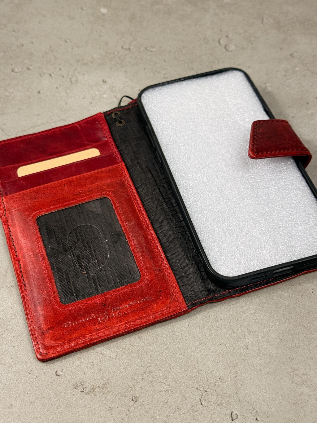 Handmade Leather Book Phone Case: Vintage Gray Blue iPhone Cover