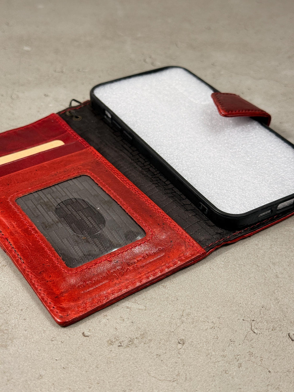 Handmade Leather Book Phone Case: Vintage Gray Blue iPhone Cover