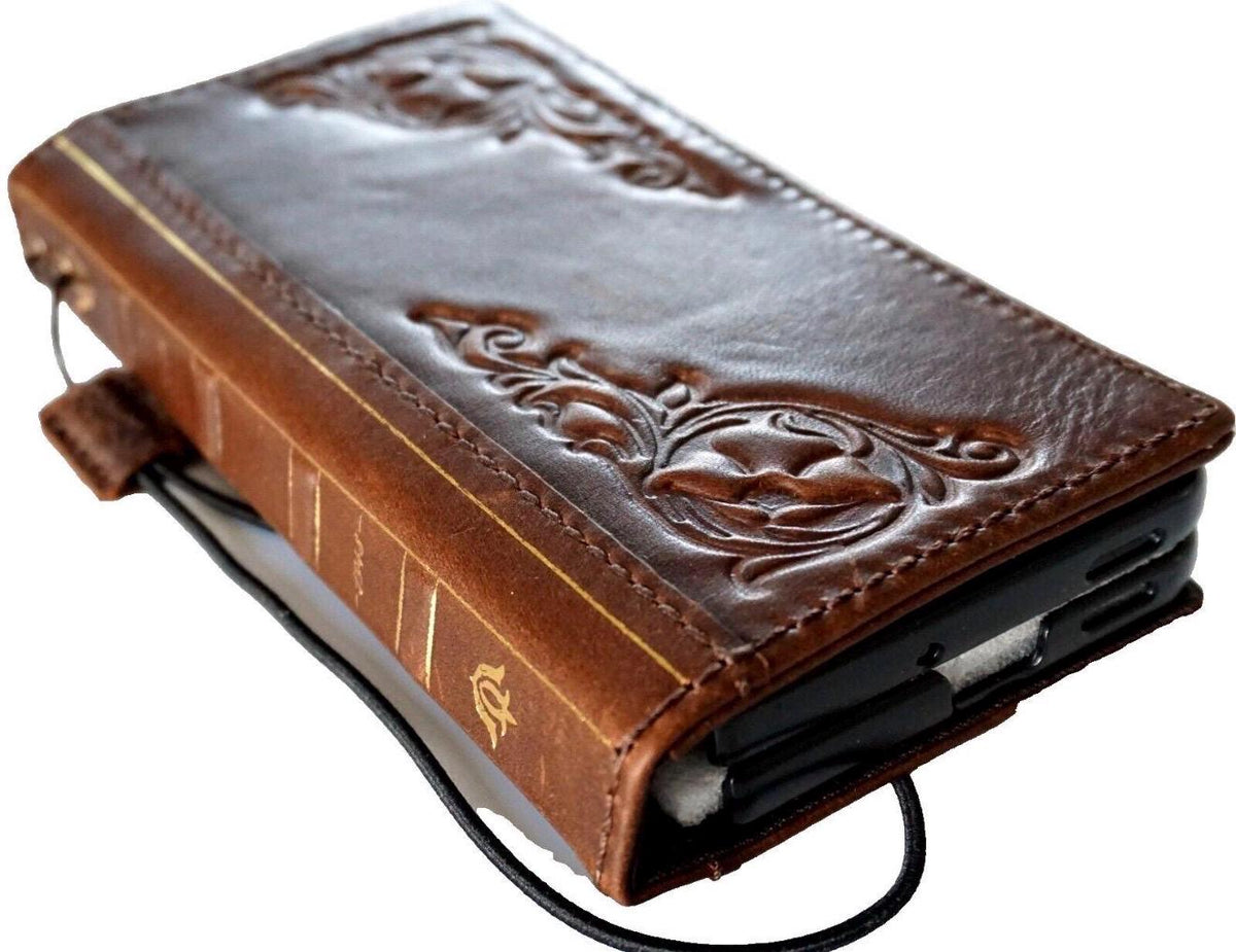 Genuine Leather Wallet Case: Vintage Book Style, Card Slots