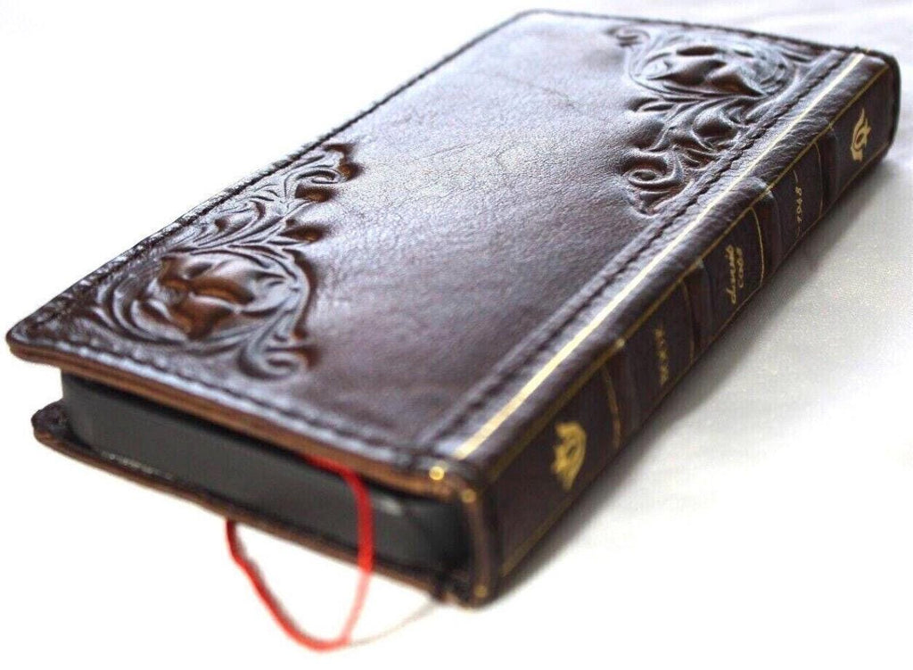 Genuine Leather Wallet Case: Vintage Book Style, Card Slots